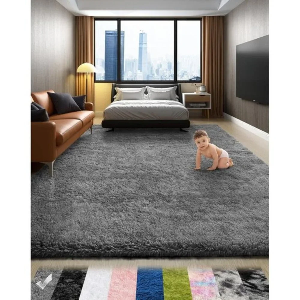 New 4x6 Grey Area Rug, Fluffy Soft Shag Carpet for Bedroom, Living Room, Kids